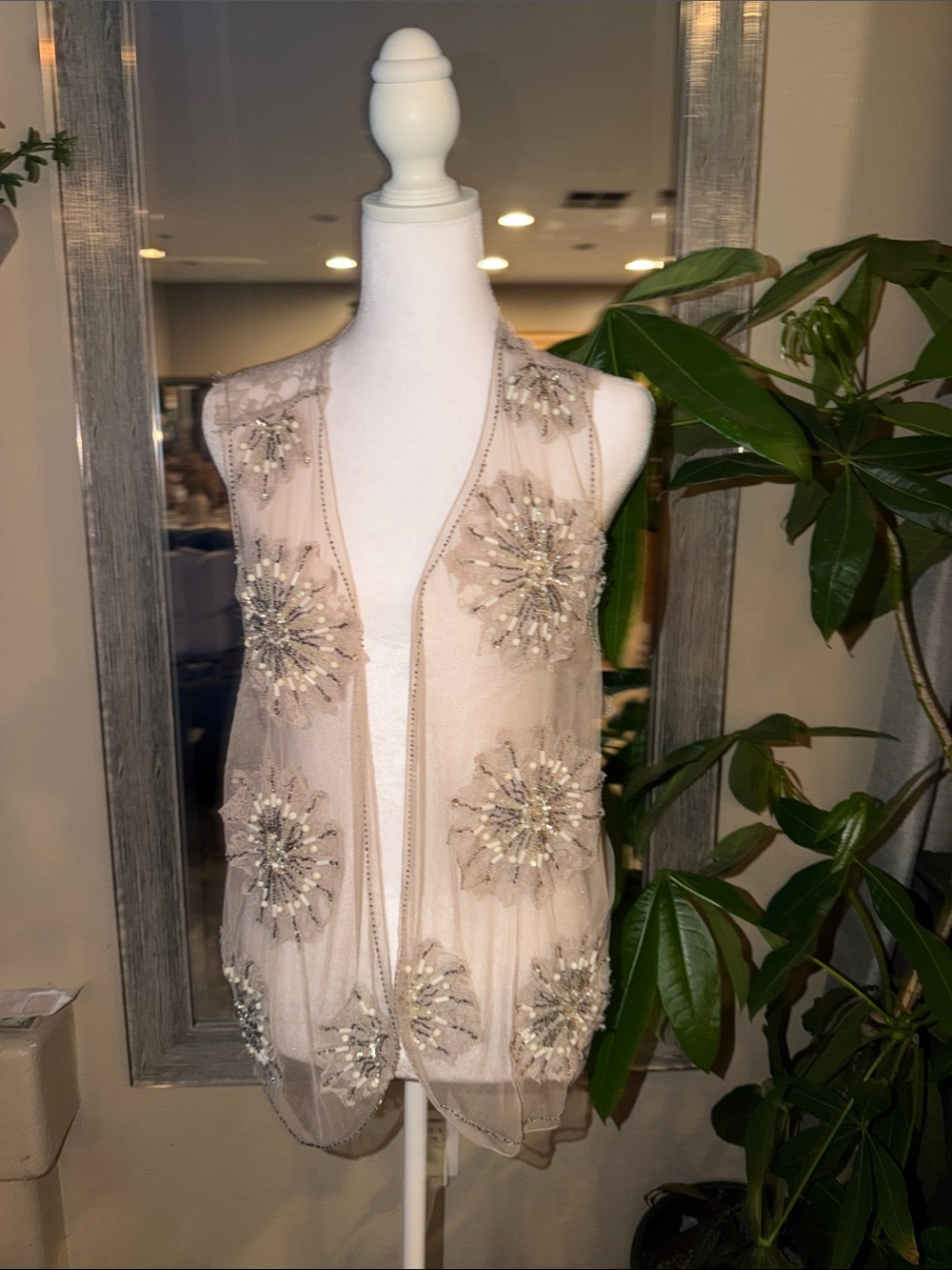 Chico's Blush Lace & Bead Embellished Vest